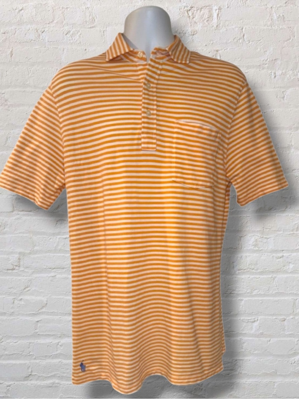 Ralph Lauren Polo Men’s Medium Classic Fit Featherweight Mesh OrangeWhite Stripe